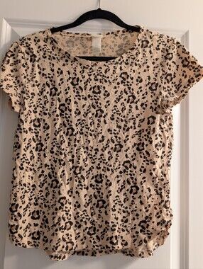 H&M Leopard Print Short Sleeve Women’s Top - Beige/Black